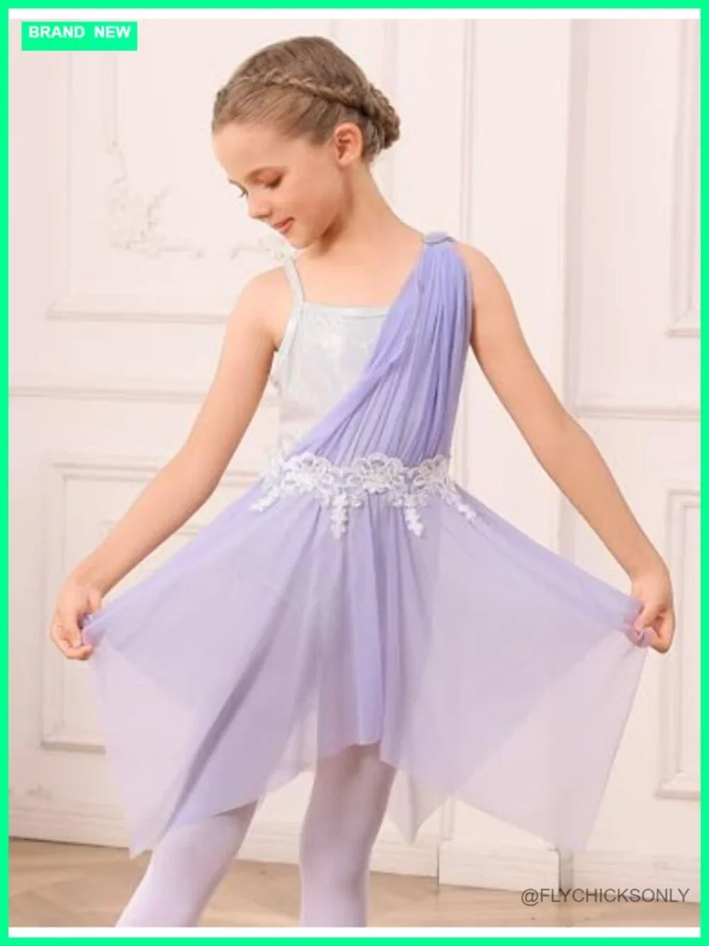 Girls Lyrical Dance Dress One Shoulder Asymmetric Handkerchief Mesh Tulle